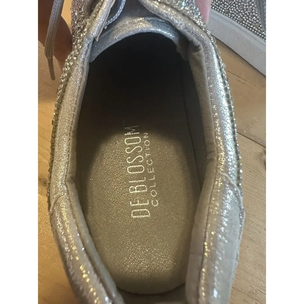 DeBlossom Collection Size 7.5 Silver Rhinestone Shoes Sparkle Swifty Flat Tie - Picture 6 of 9